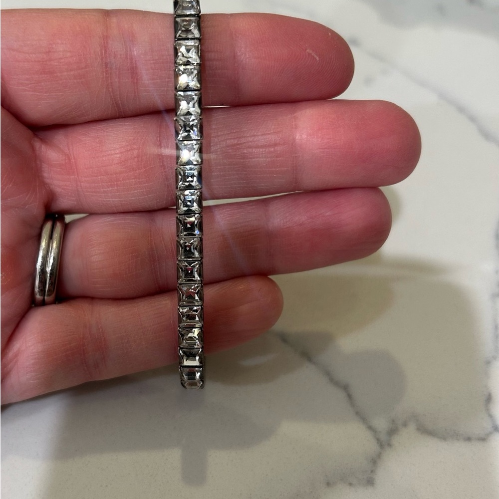Swarovski Silver/Princess Cut Crystal Lightning Stretch Bracelet